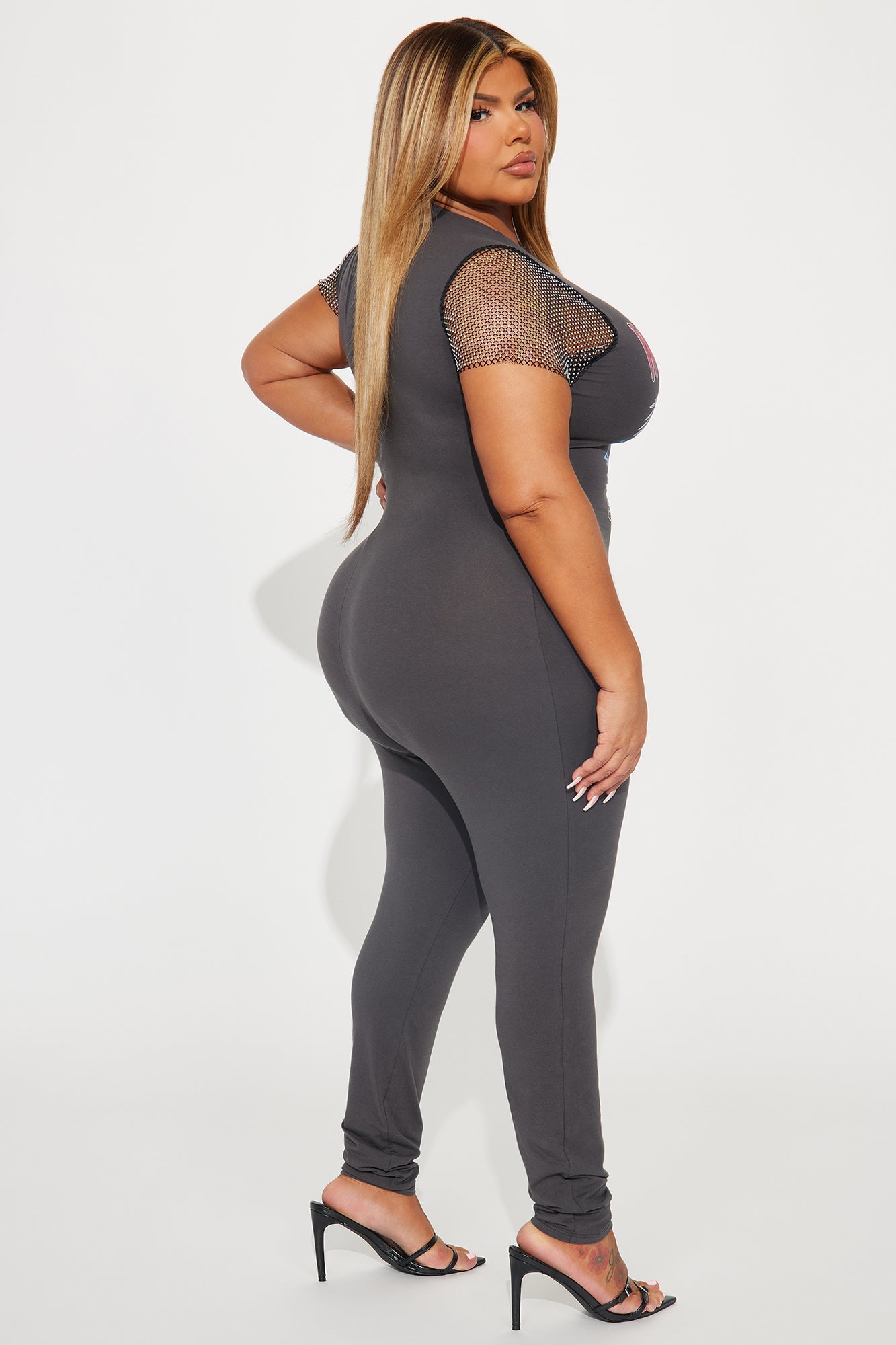Zee Charcoal World Tour Rhinestone Sleeve Jumpsuit
