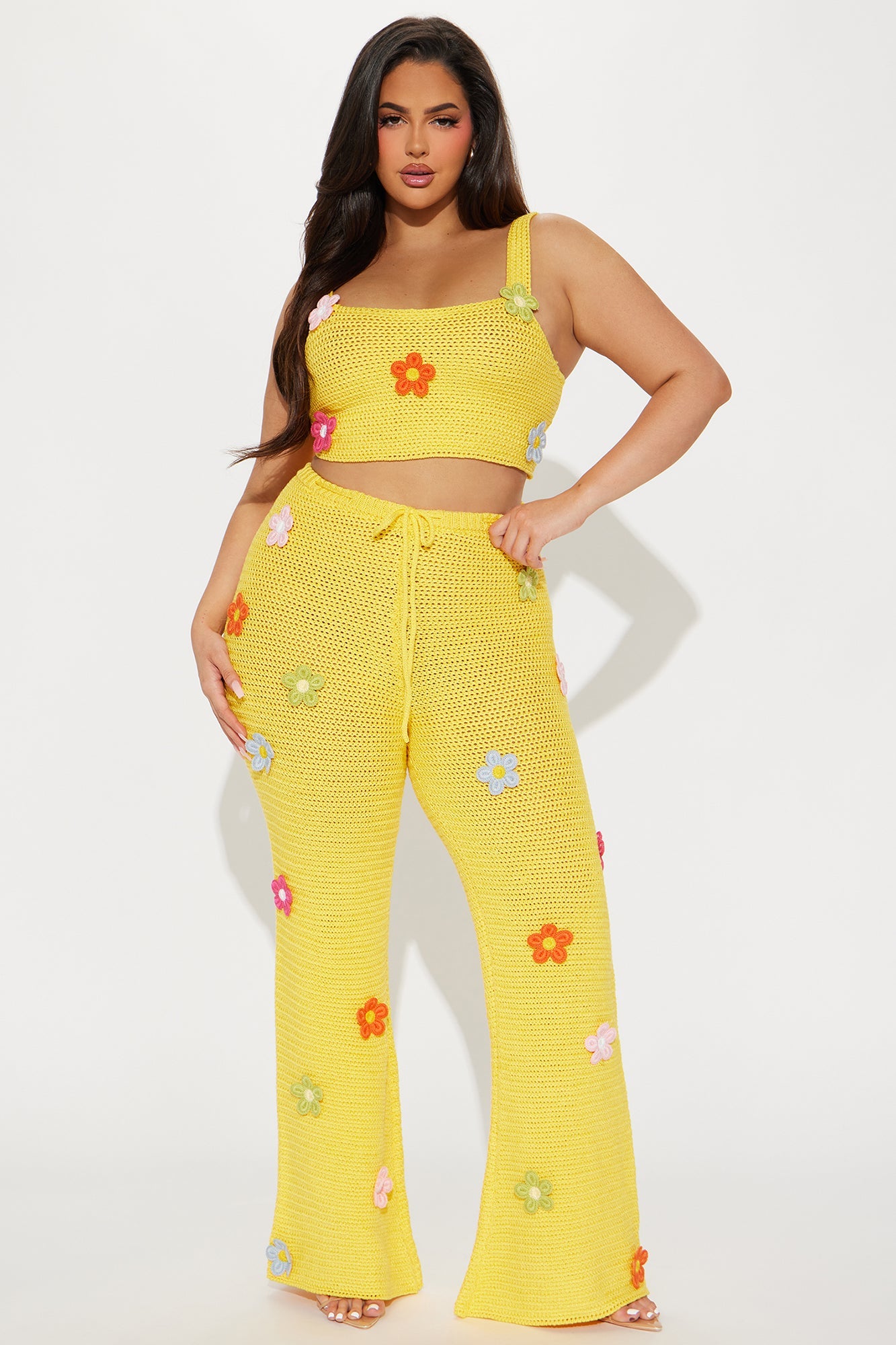 Joanna Yellow Flower Crochet Pant Set