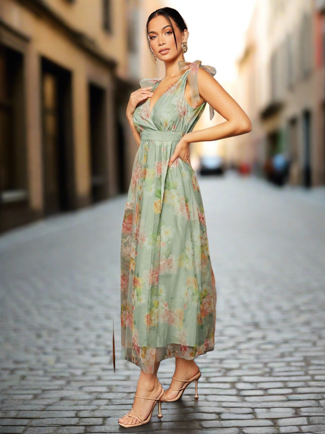 Fanna Mint Green A-Line Floral Dress