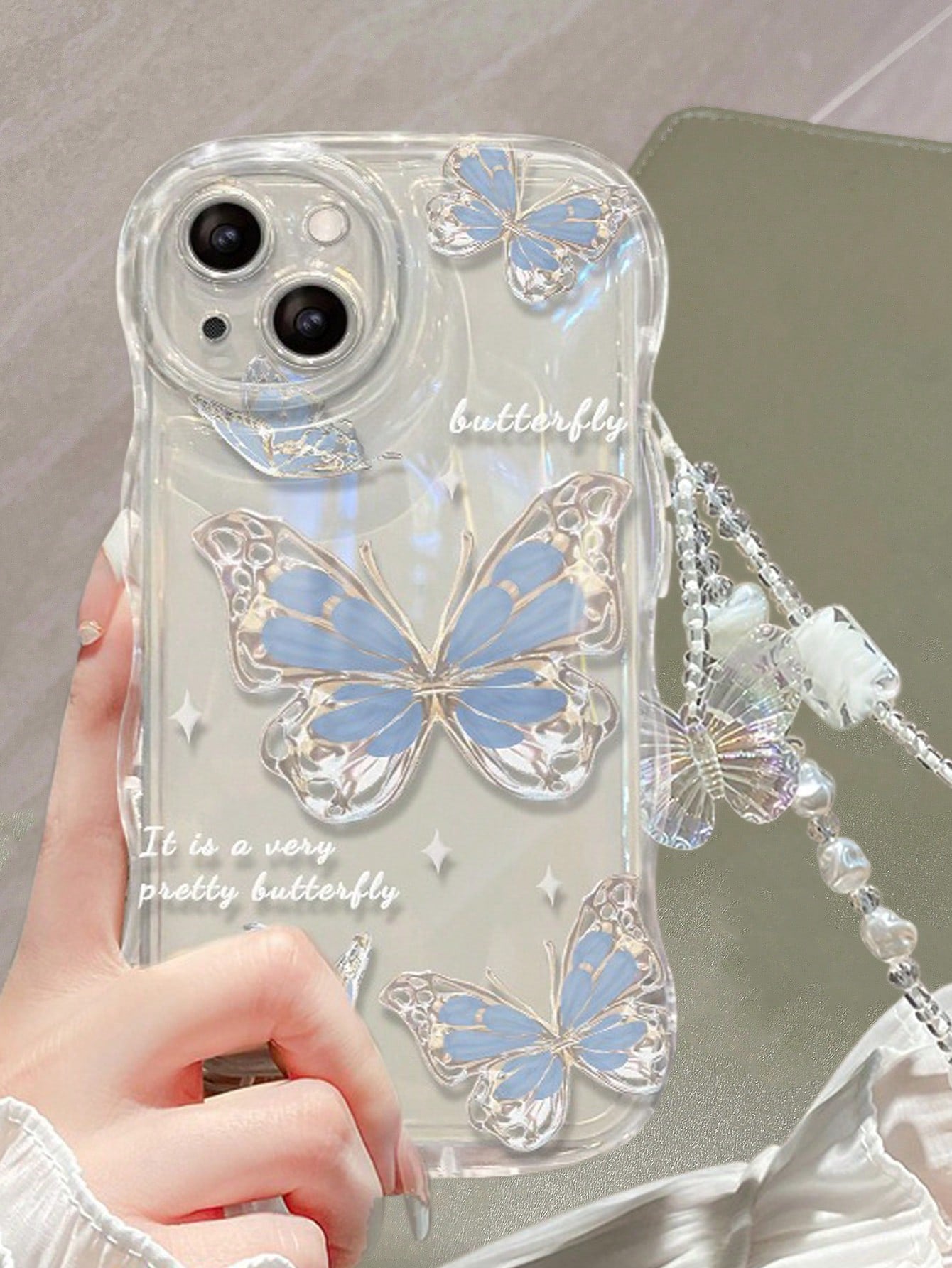 "Summer Vibes" IPhone Blue Shockproof Phone Case & Butterfly Charm Bracelet