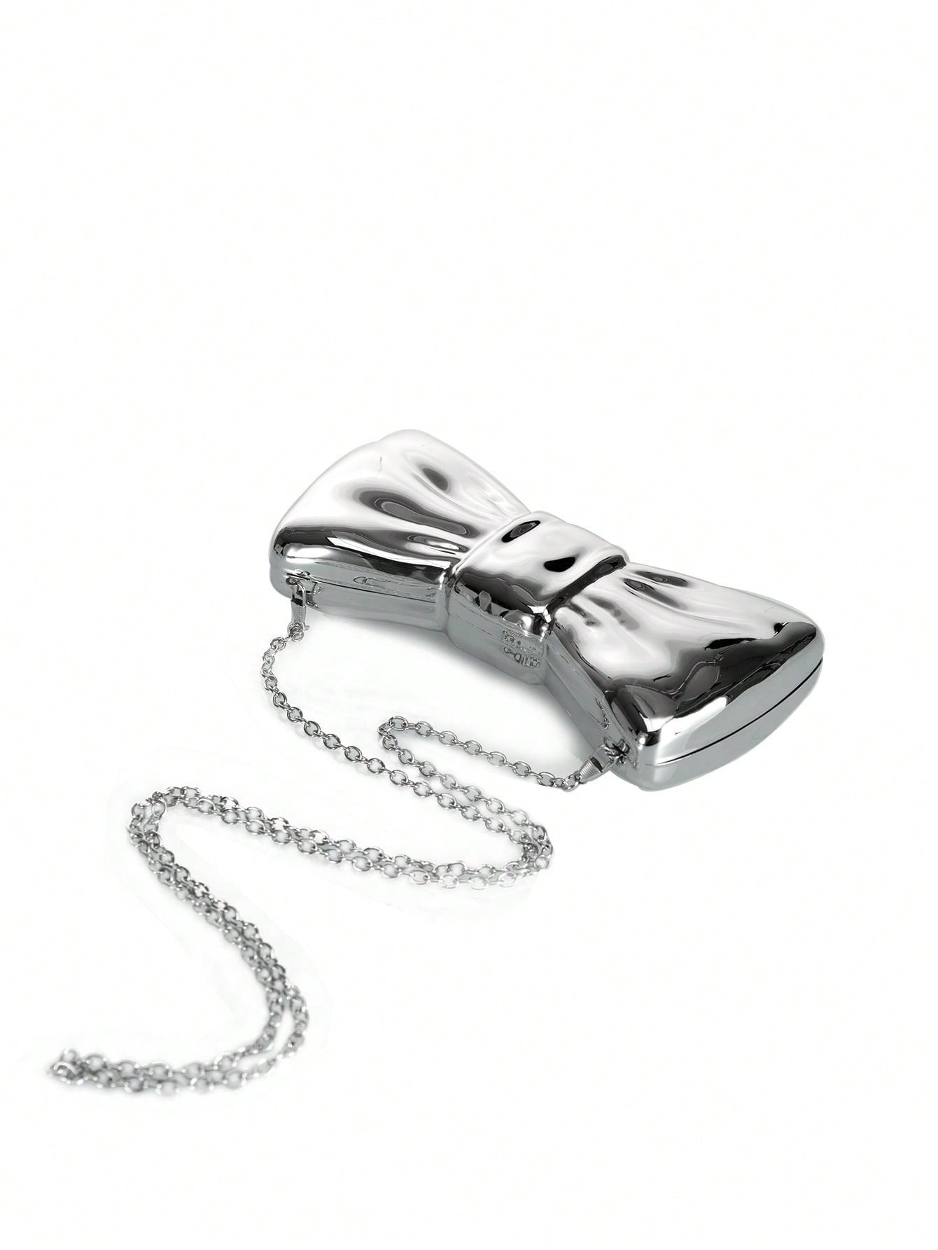 "Fun in Thought" Metallic Retro Bow Shaped Clutch Bag With Chain Strap