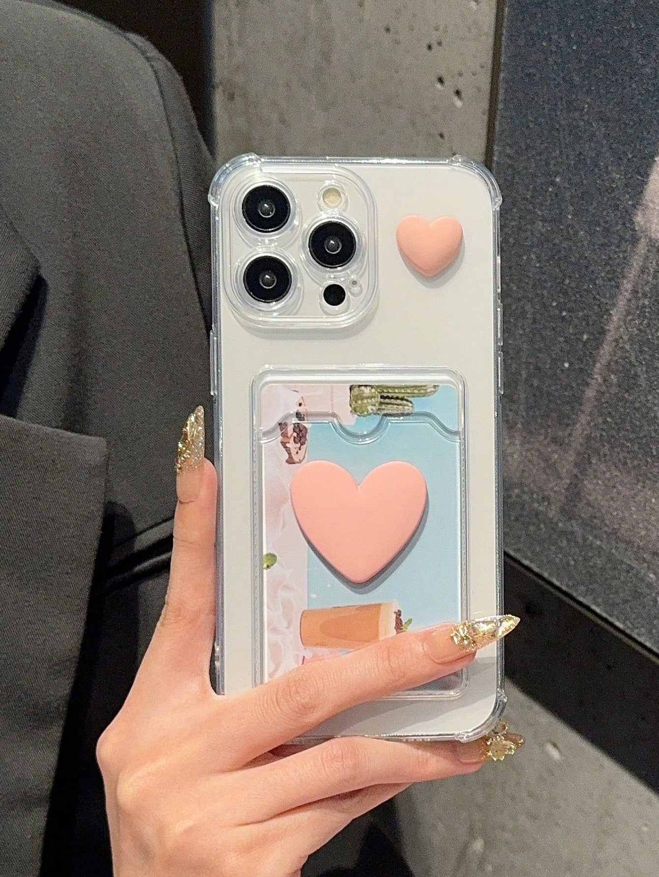 "Kiss Me Twice" Sliding Heart Sticker Picture Frame iPhone Card Holder