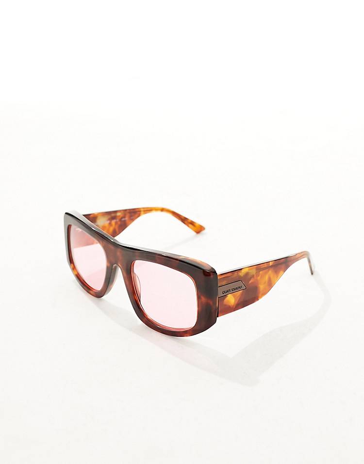 "All Day Chic "Quay x Guizio Oversized Square Sunglasses in Tort with Pink Lens