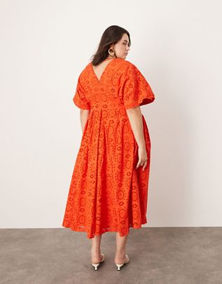 Violet ASOS EDITION Curve eyelet wide sleeve plunge midi dress