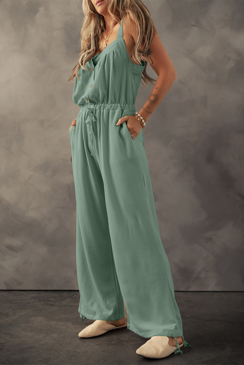 Roxie Drawstring Wide Strap Wide Leg Overalls