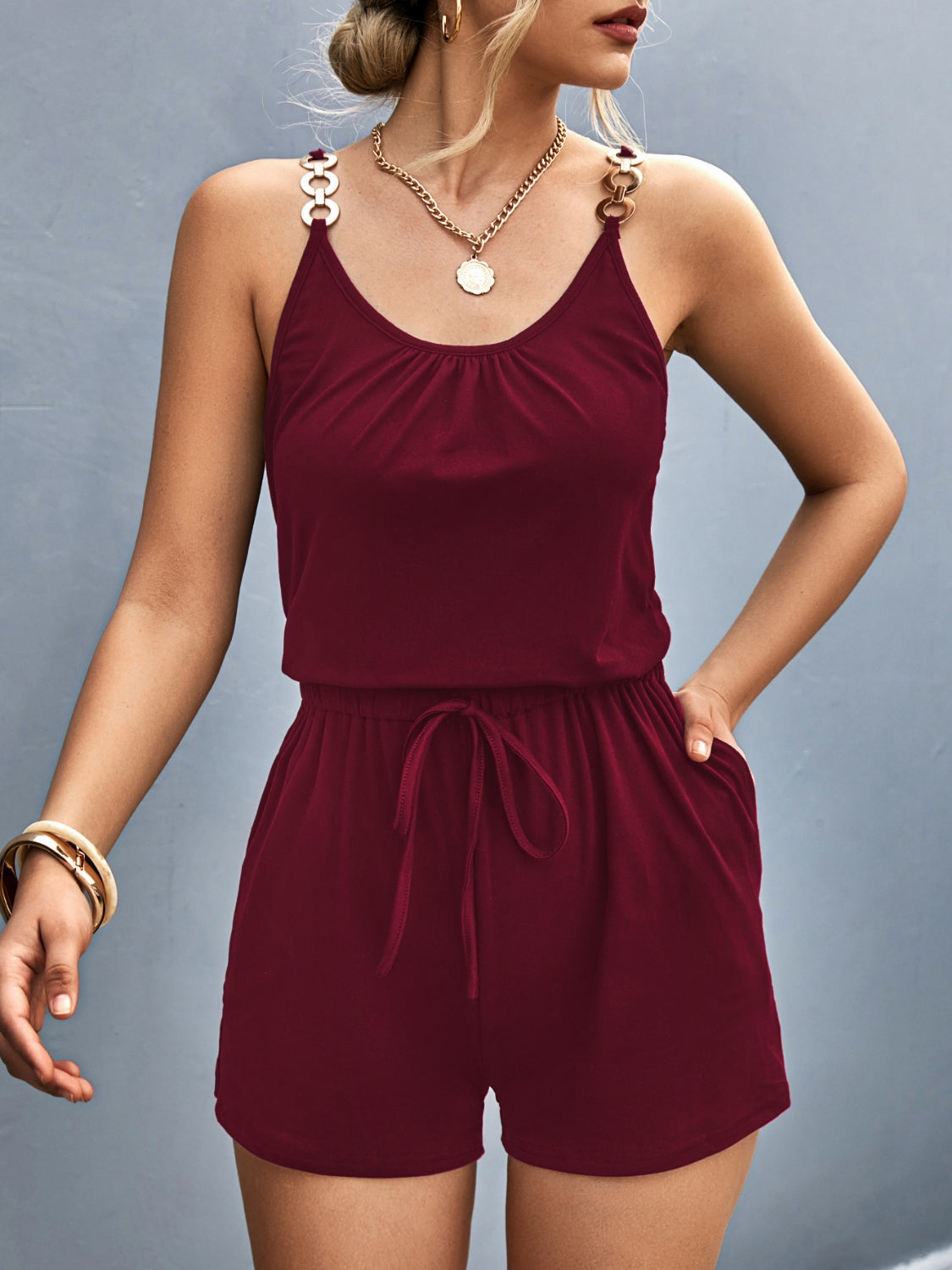 Sadee Scoop Neck Romper with Pockets