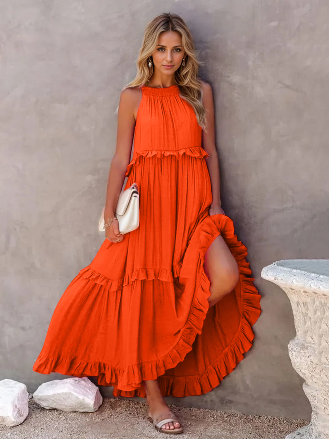 Mila Ruffled Sleeveless Tiered Maxi Dress with Pockets