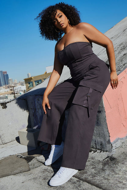 Lentil Charcoal Cargo Jumpsuit