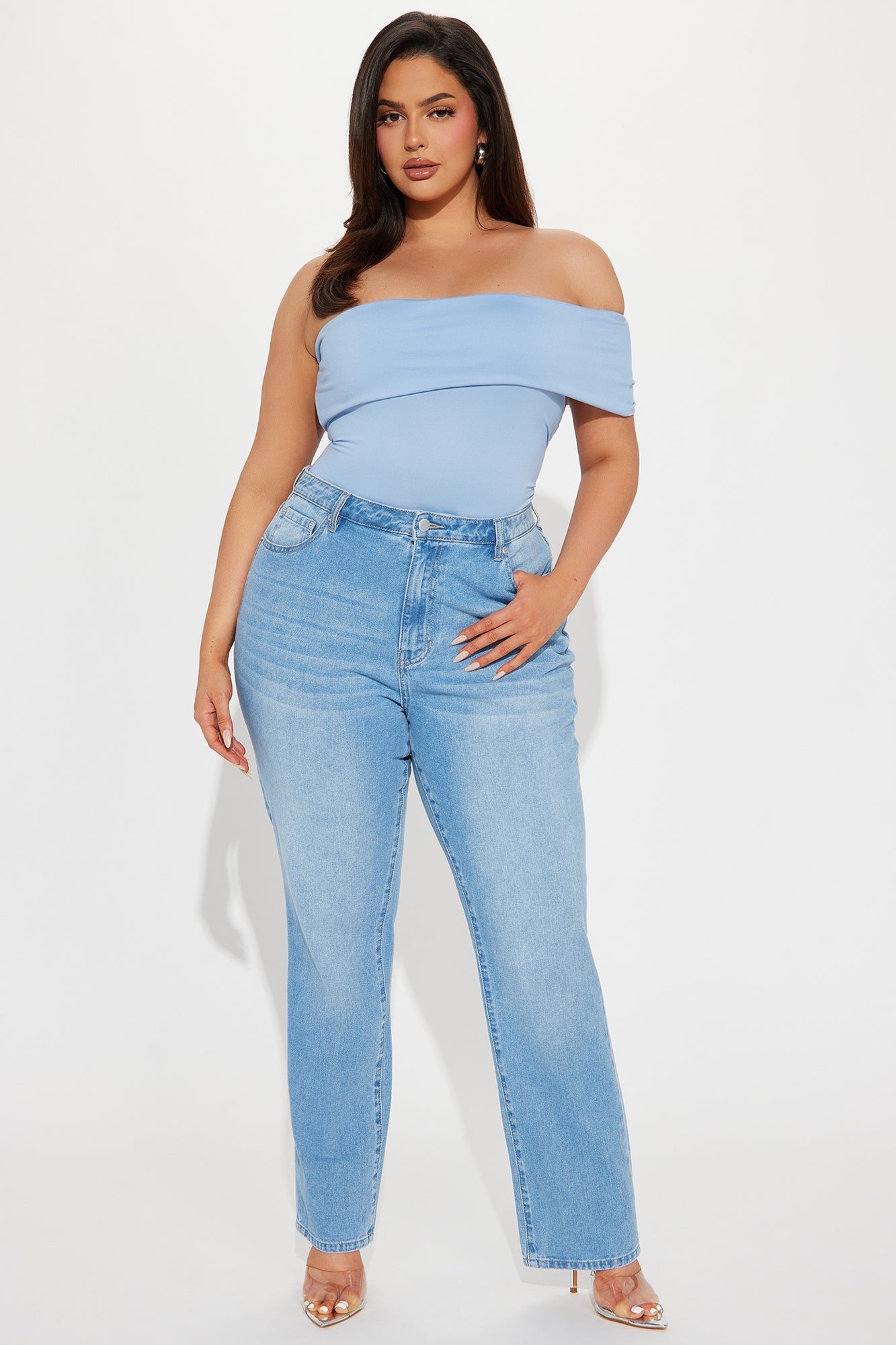 Millie Blue Off Shoulder Bodysuit