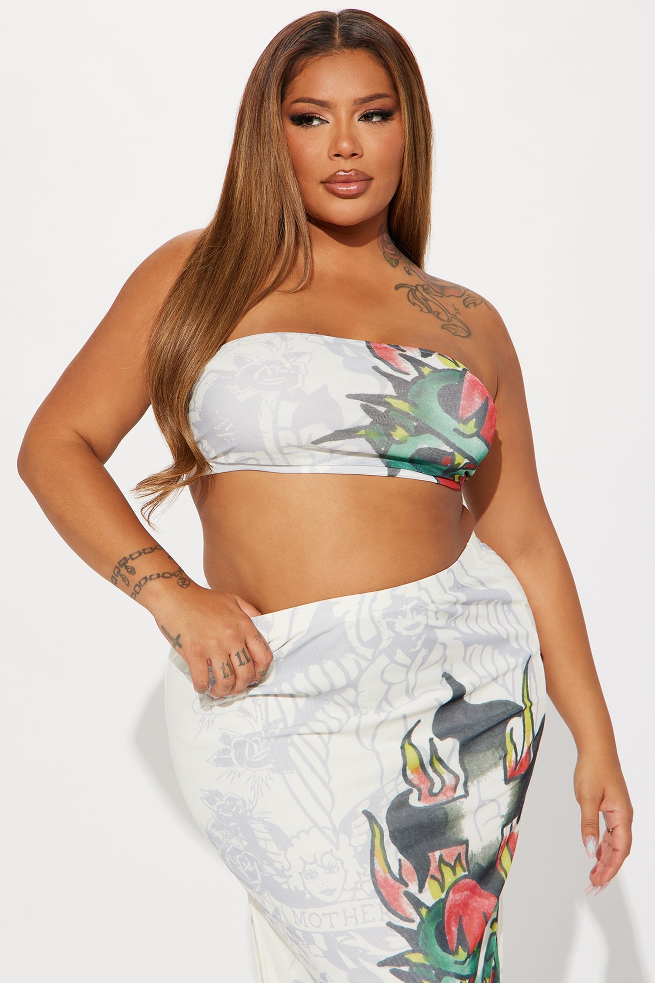 Jessica Ivory Multi Ed Hardy Sacred Heart Skirt Set