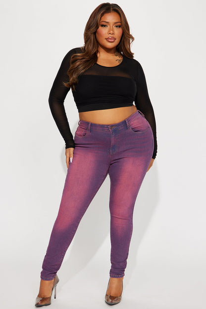 Hanna Fuchsia Tinted High Stretch Skinny Jeans