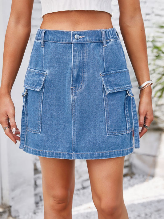 Melanie Pocketed Buttoned Denim Skirt