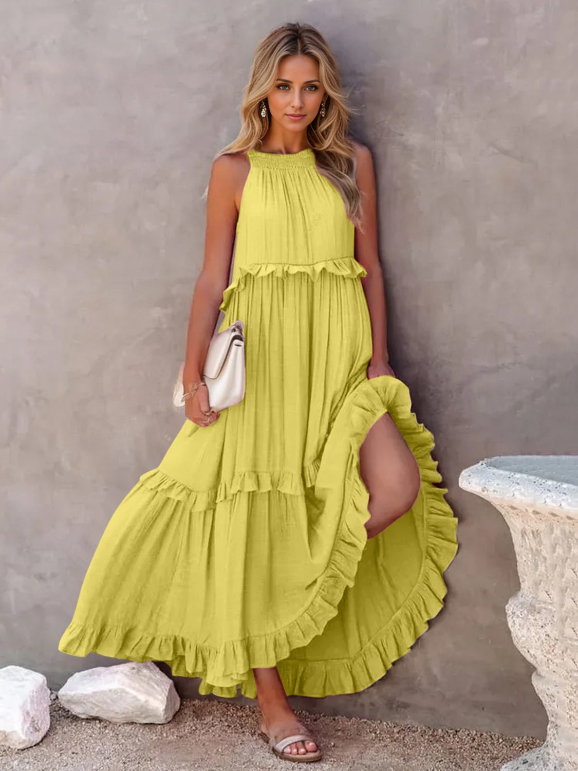 Mila Ruffled Sleeveless Tiered Maxi Dress with Pockets