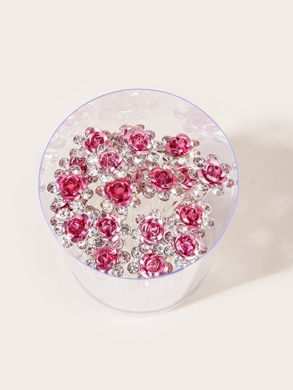 "Oh So Stunning" 20 pcs Metal Rose Hair Pins With Rhinestones