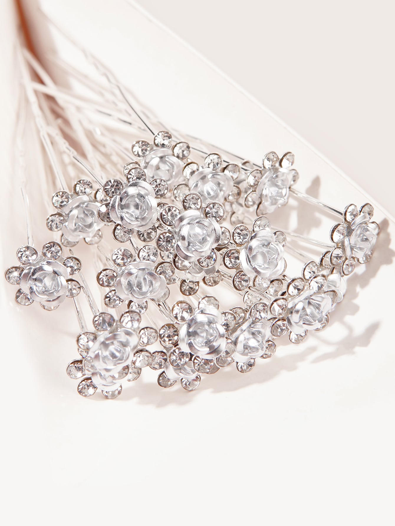 "Oh So Stunning" 20 pcs Metal Rose Hair Pins With Rhinestones
