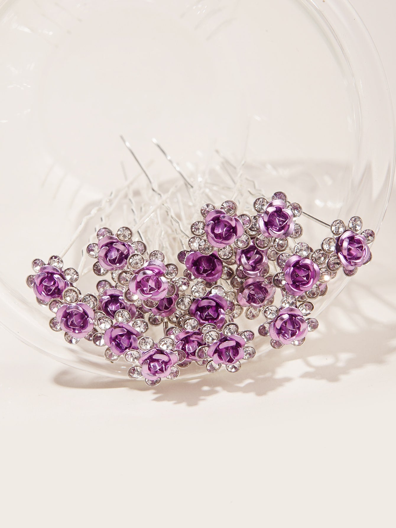 "Oh So Stunning" 20 pcs Metal Rose Hair Pins With Rhinestones