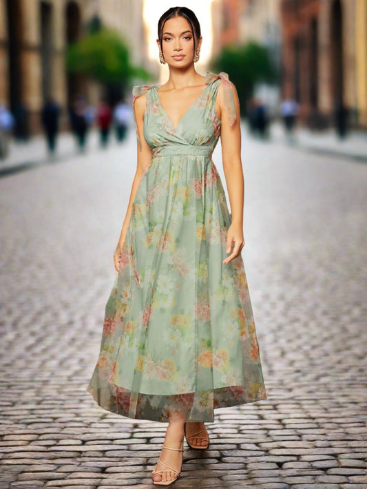 Fanna Mint Green A-Line Floral Dress