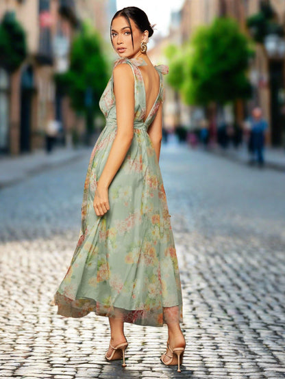 Fanna Mint Green A-Line Floral Dress