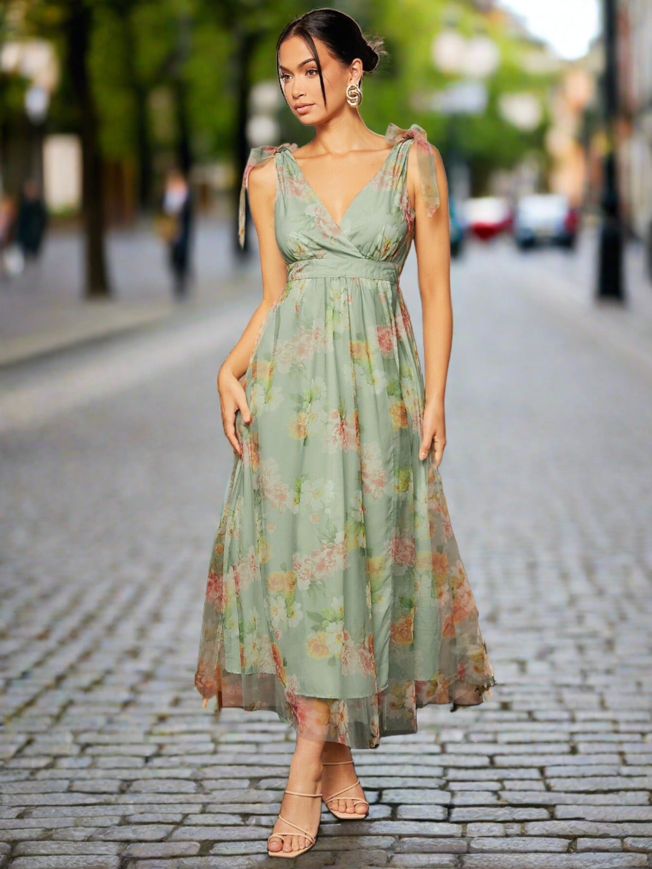 Fanna Mint Green A-Line Floral Dress