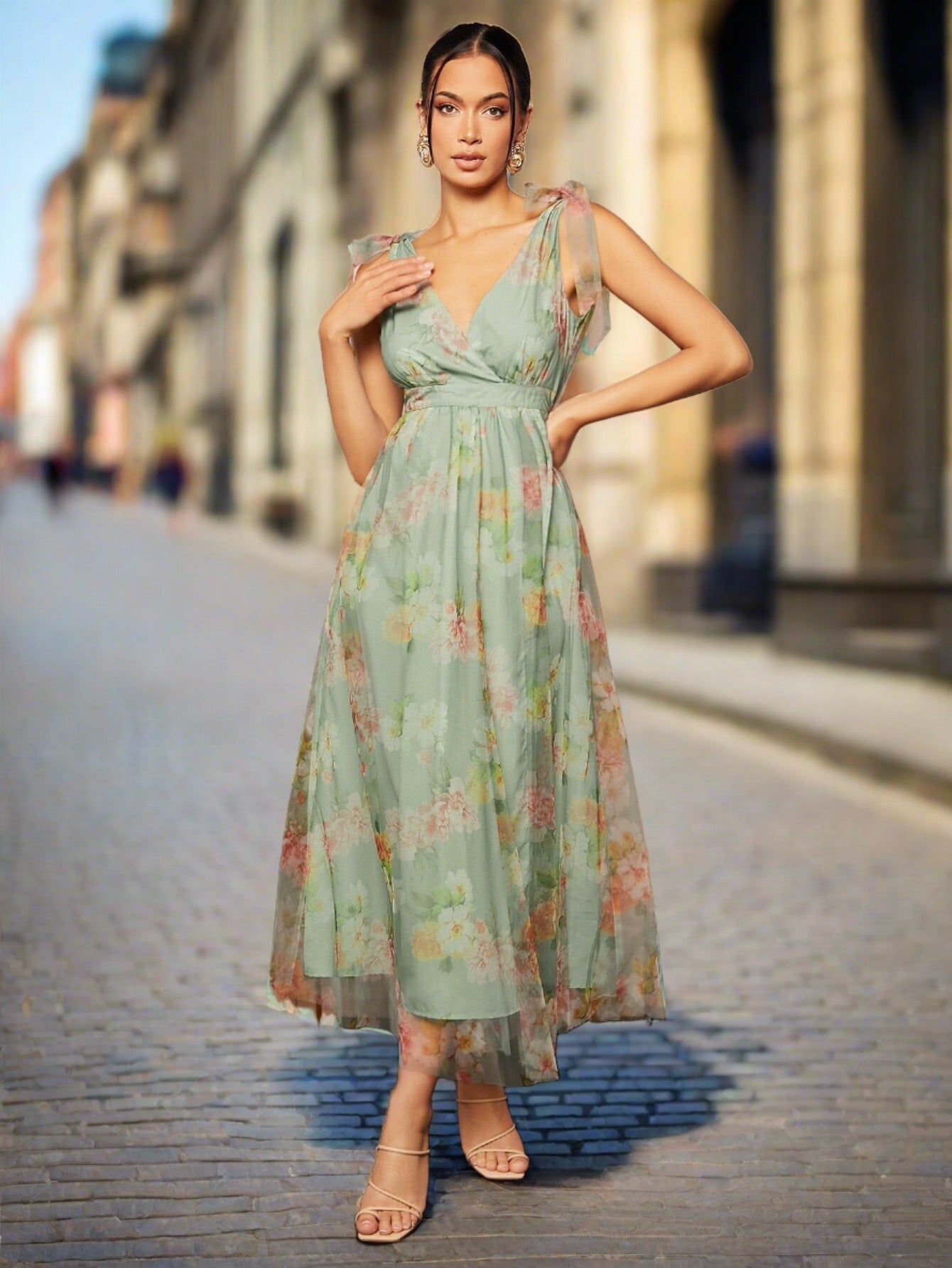 Fanna Mint Green A-Line Floral Dress