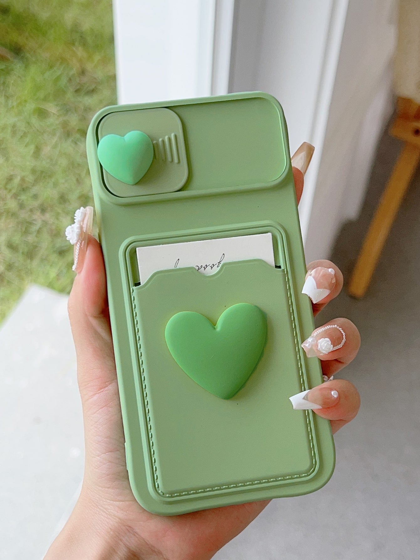 "Kiss Me Twice" Sliding Heart Sticker Picture Frame iPhone Card Holder