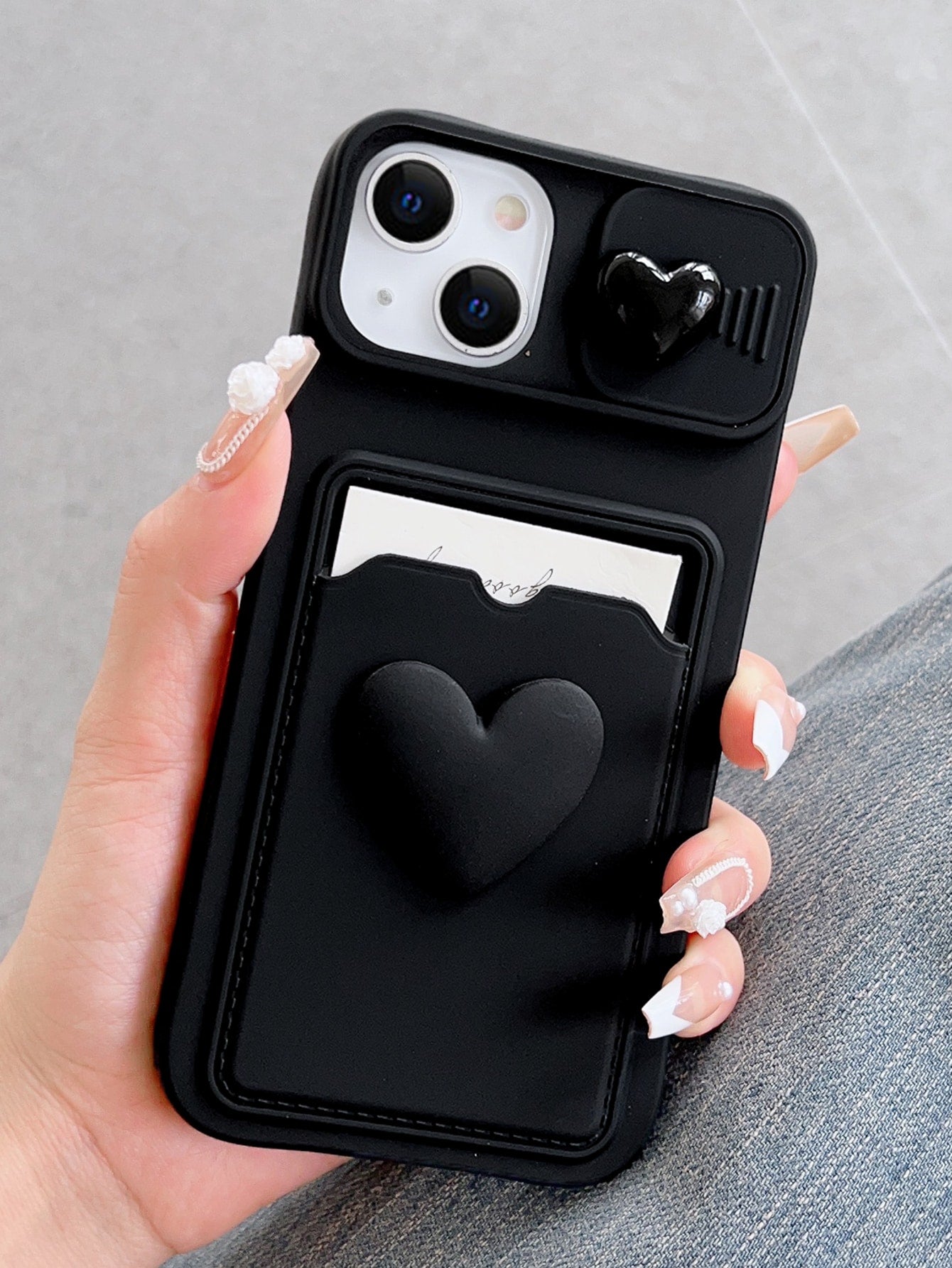 "Kiss Me Twice" Sliding Heart Sticker Picture Frame iPhone Card Holder