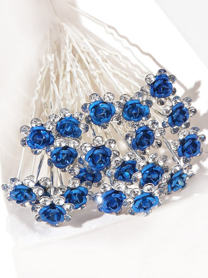"Oh So Stunning" 20 pcs Metal Rose Hair Pins With Rhinestones