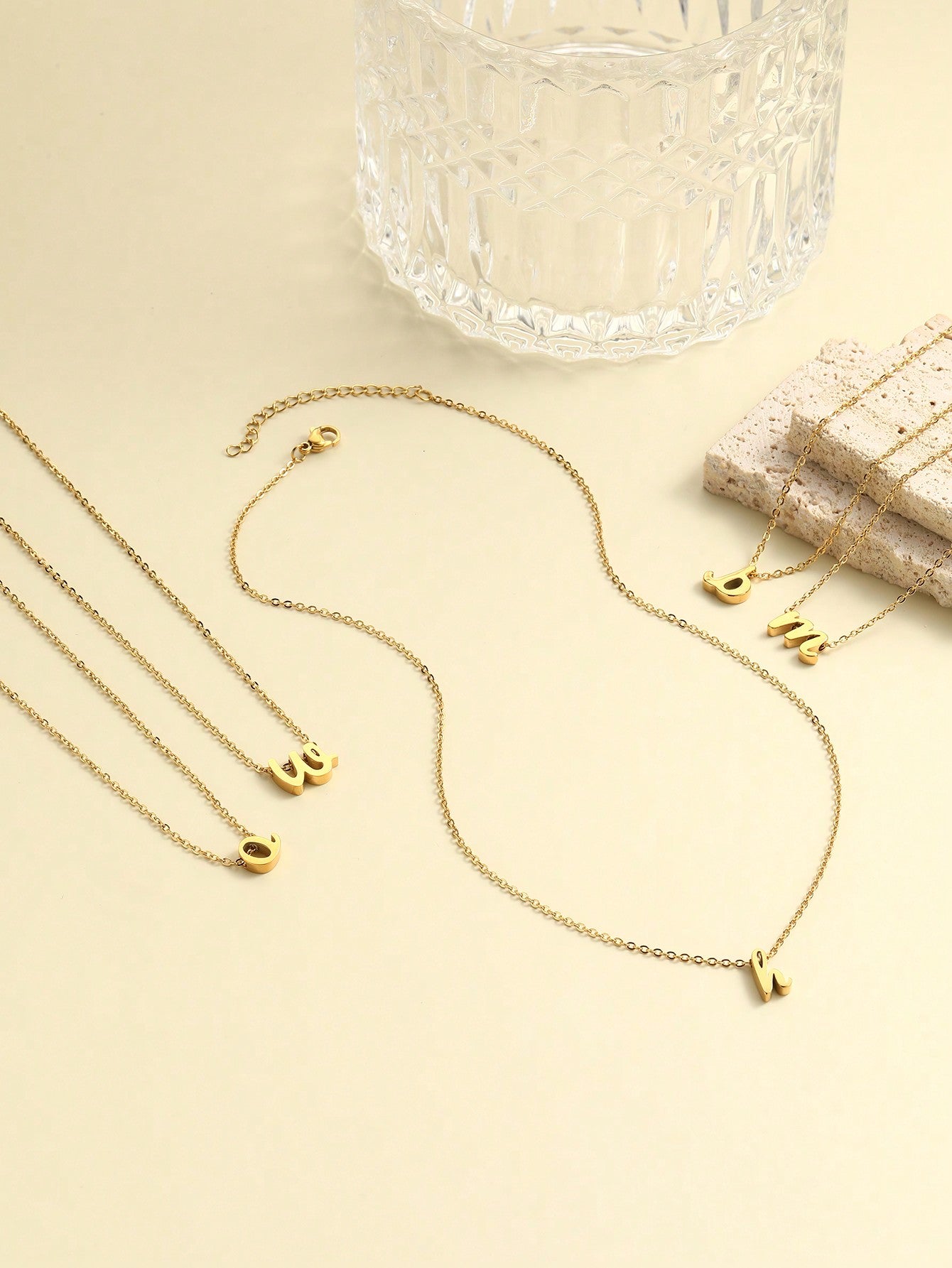 "Living in the Light" Stainless Steel Chain Necklace With 26 Lowercase Letter Pendant