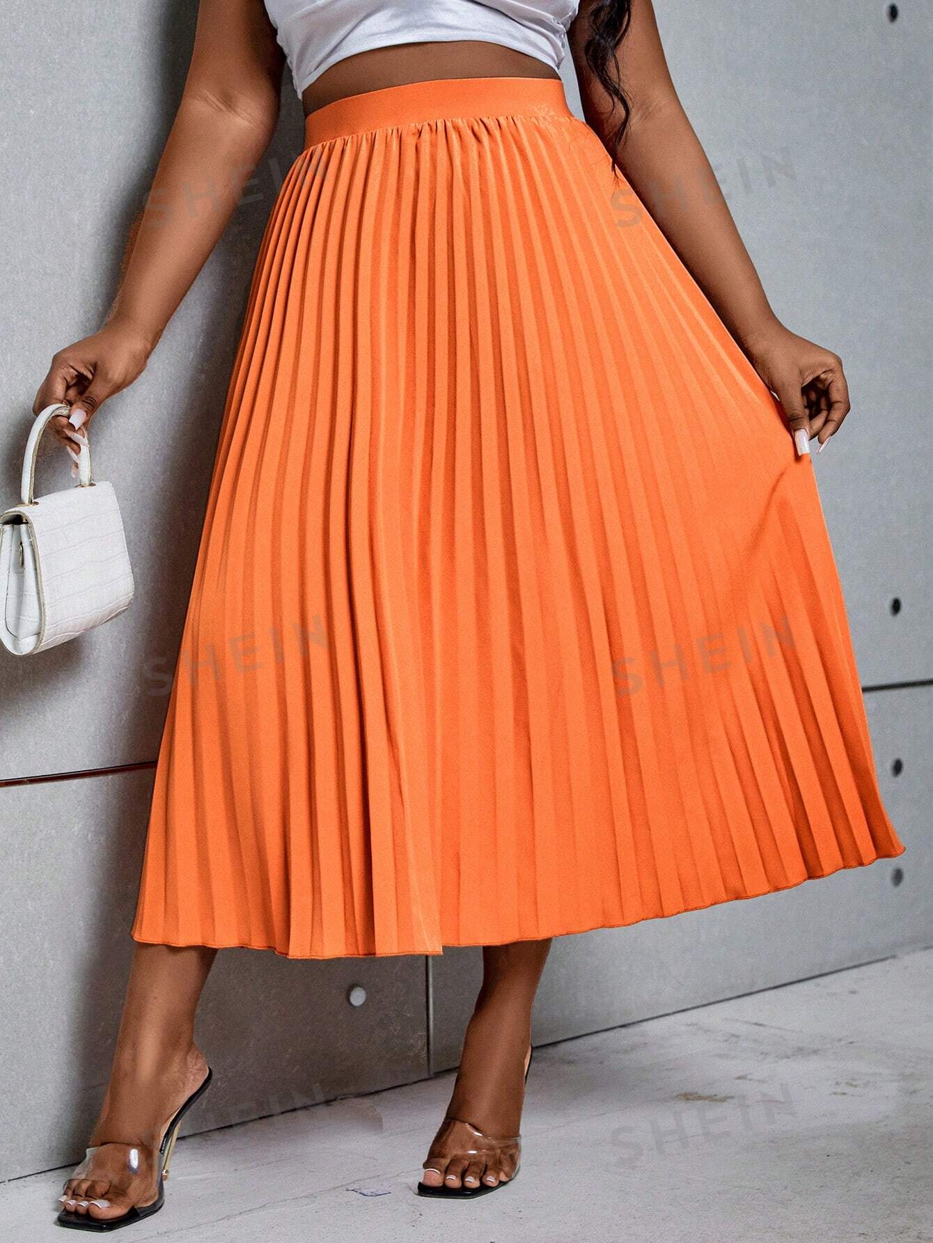 Harmony Orange Pleated Skirt