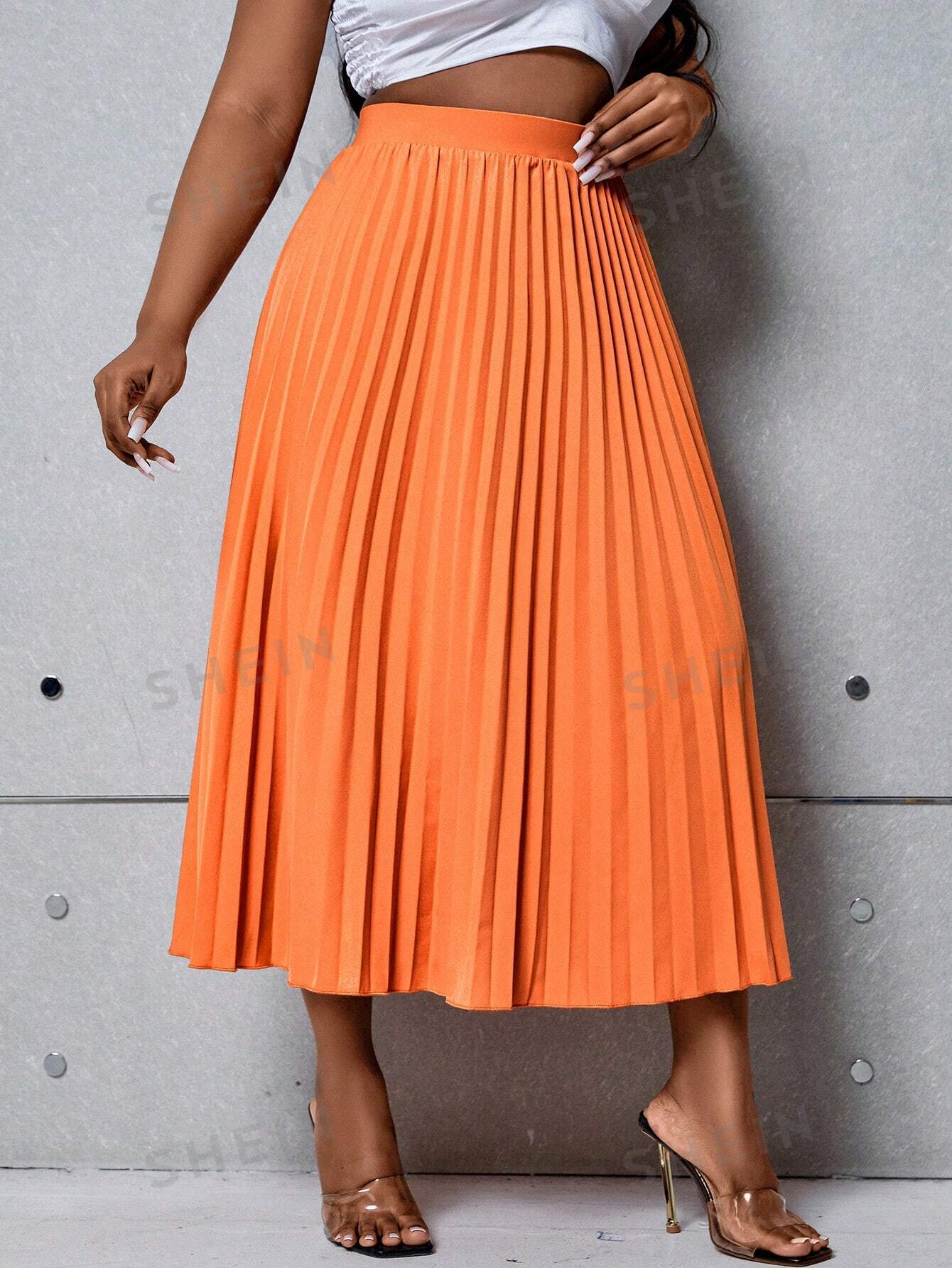 Harmony Orange Pleated Skirt