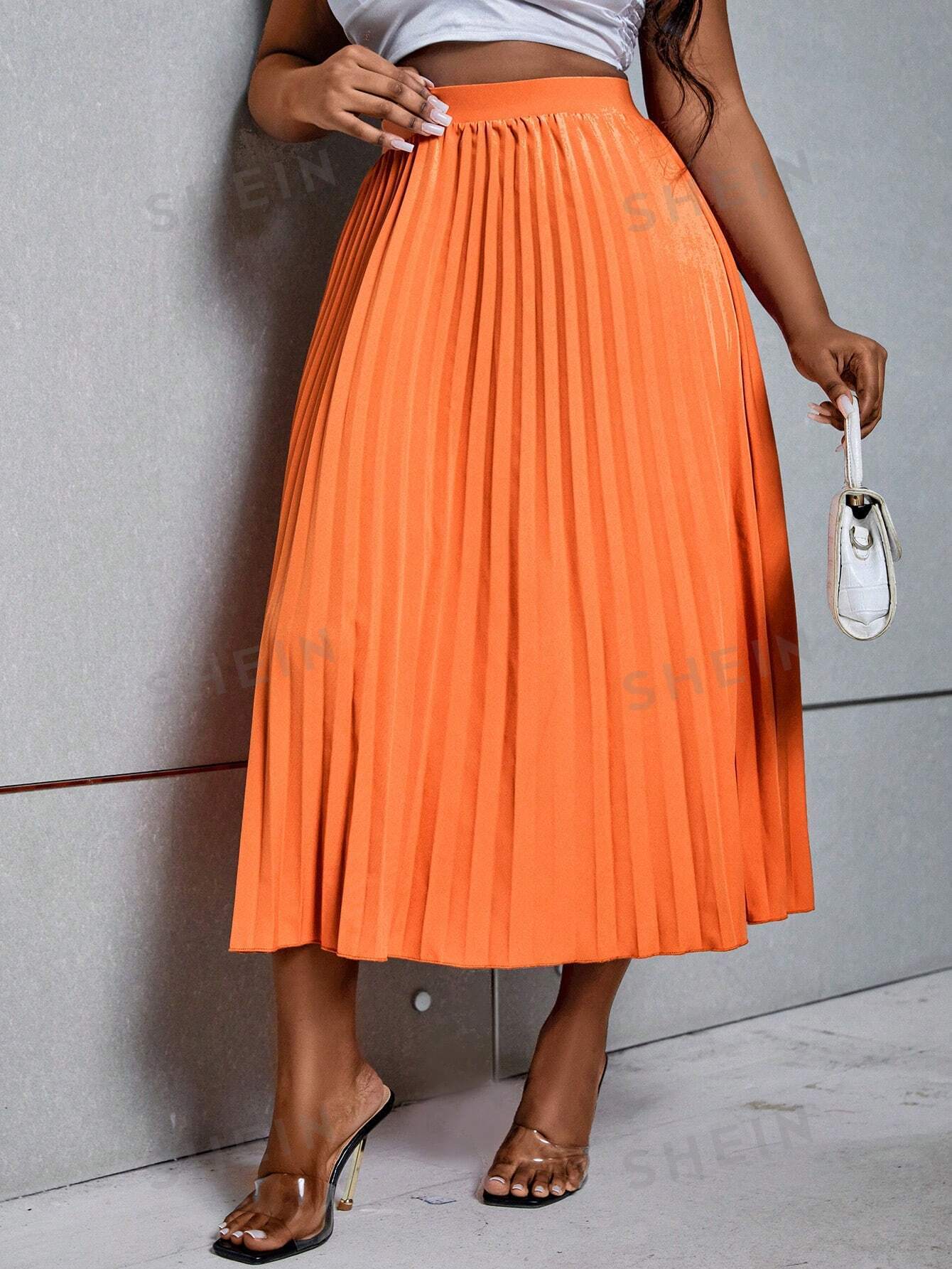 Harmony Orange Pleated Skirt