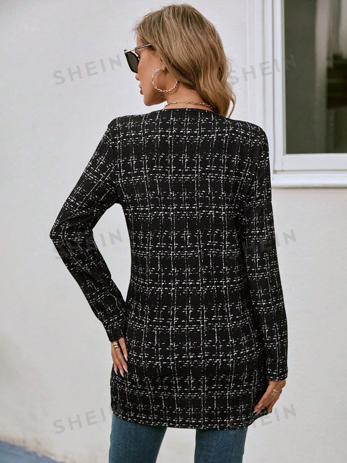 Katherine Plaid Open Front Tweed Overcoat