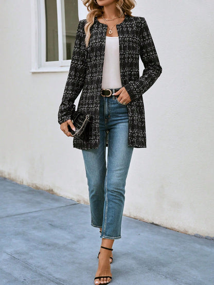 Katherine Plaid Open Front Tweed Overcoat
