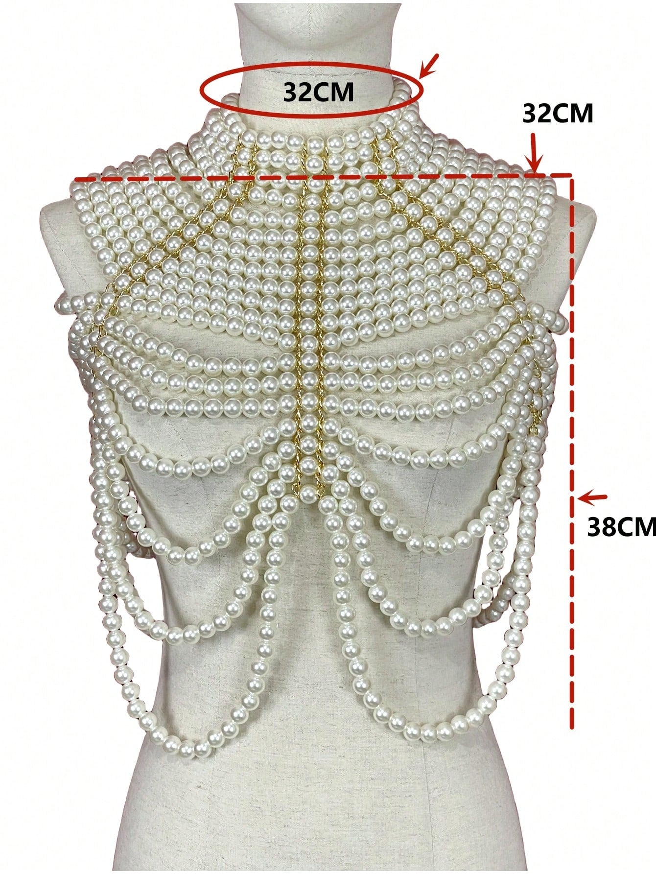 “Feel My Faux” 1 Pc Handmade Heavy Faux Pearl Body Chain Beaded Multi-Layered Medieval Style Beaded Necklace