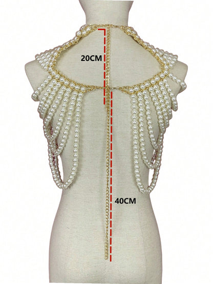 “Feel My Faux” 1 Pc Handmade Heavy Faux Pearl Body Chain Beaded Multi-Layered Medieval Style Beaded Necklace