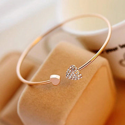 "Lovely Love" Crystal Double Heart Shaped Bracelet With Diamonds