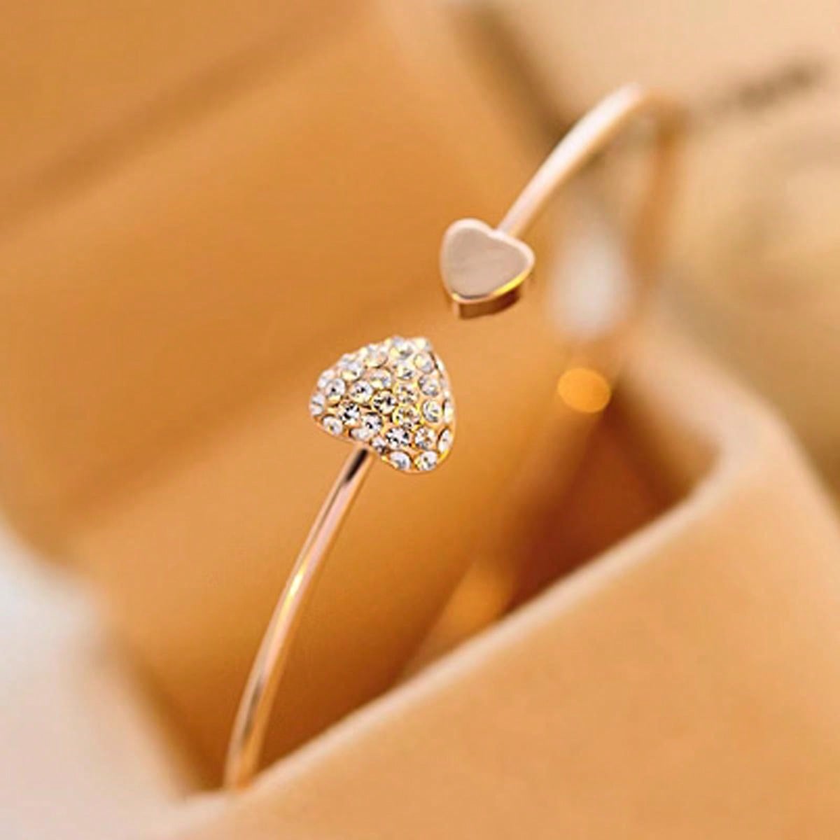 "Lovely Love" Crystal Double Heart Shaped Bracelet With Diamonds