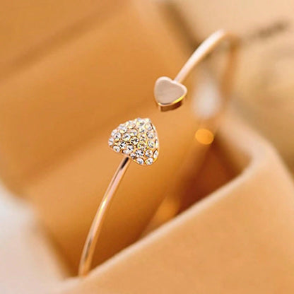 "Lovely Love" Crystal Double Heart Shaped Bracelet With Diamonds