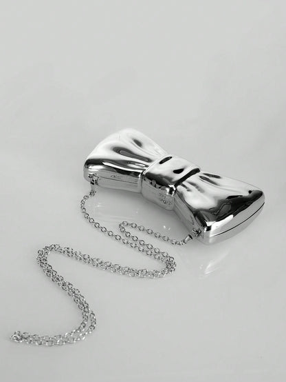 "Fun in Thought" Metallic Retro Bow Shaped Clutch Bag With Chain Strap