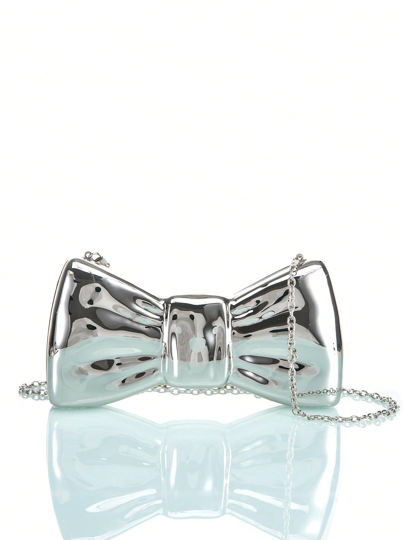 "Fun in Thought" Metallic Retro Bow Shaped Clutch Bag With Chain Strap