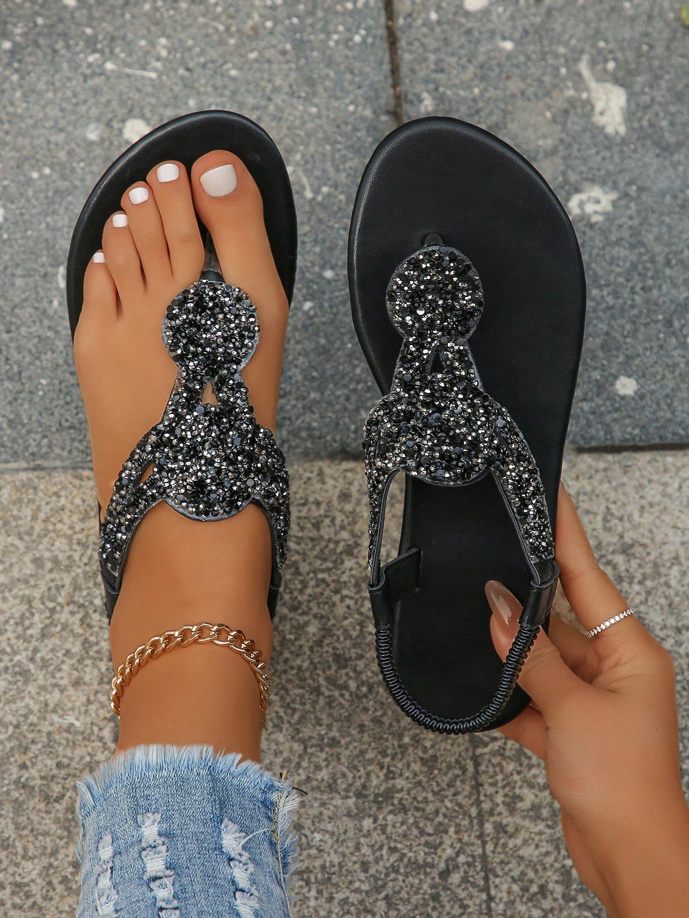Brita Rhinestone Toe Post Sandals