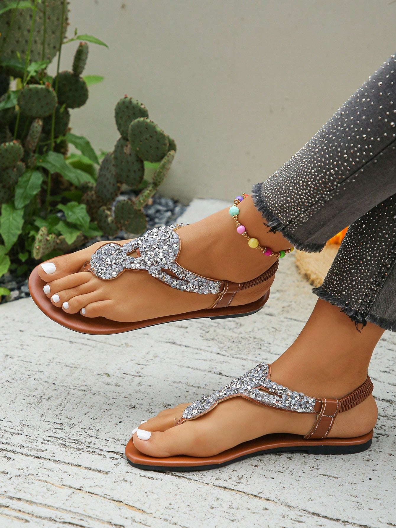 Brita Rhinestone Toe Post Sandals