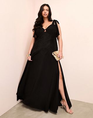 Gennie ASOS LUXE Curve chiffon tie shoulder maxi dress