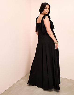 Gennie ASOS LUXE Curve chiffon tie shoulder maxi dress