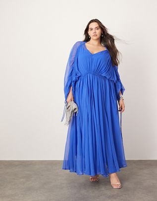 Sheri ASOS EDITION Curve extreme chiffon gathered waist maxi dress in cobalt blue