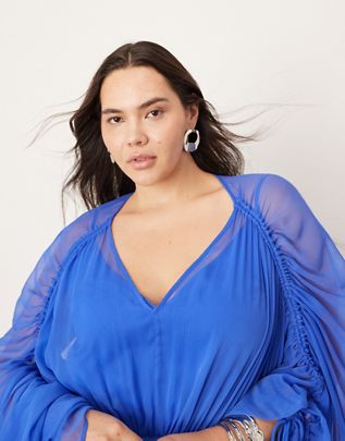 Sheri ASOS EDITION Curve extreme chiffon gathered waist maxi dress in cobalt blue