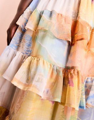 Penelope ASOS LUXE Curve beach tiered sheer maxi skirt in landscape print - part of a set