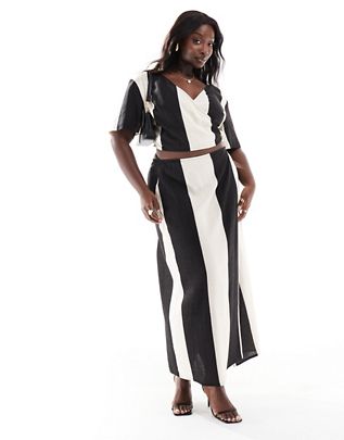Kamea Pretty Lavish Curve contrast wrap skirt in black and white - part of a set