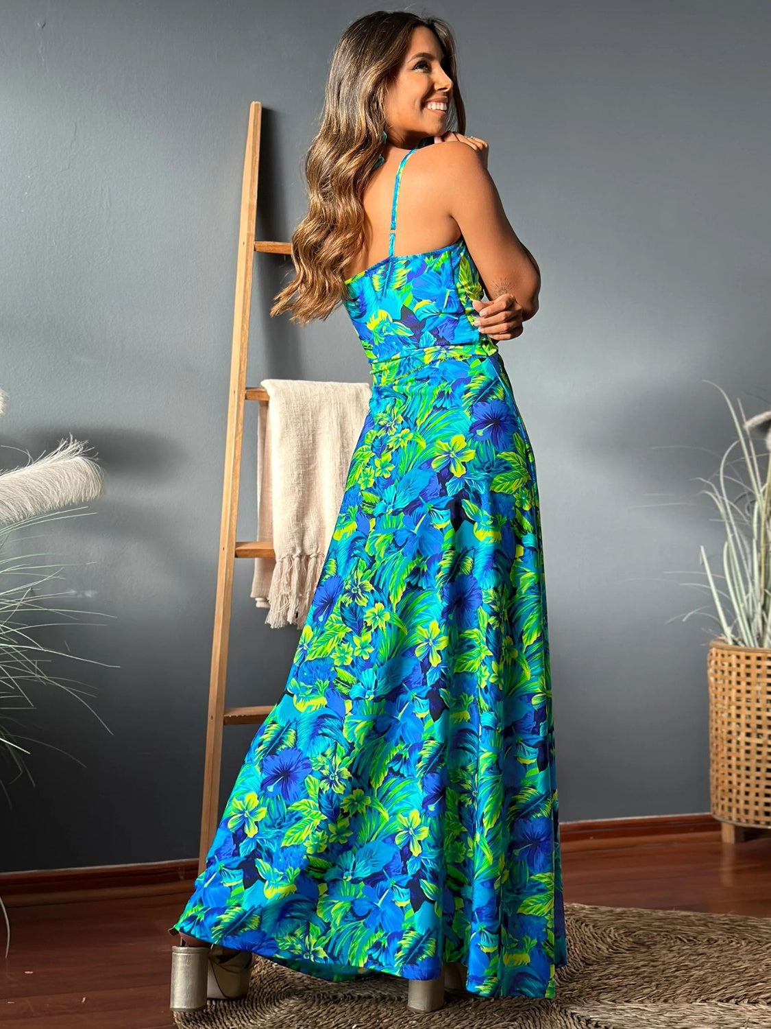 Emma Twisted Printed V-Neck Cami Dress