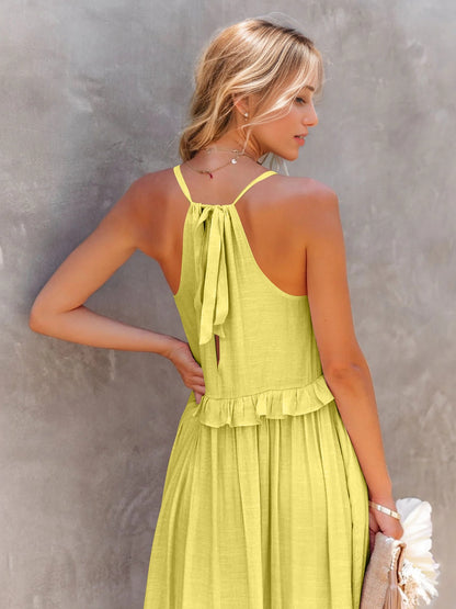 Mila Ruffled Sleeveless Tiered Maxi Dress with Pockets